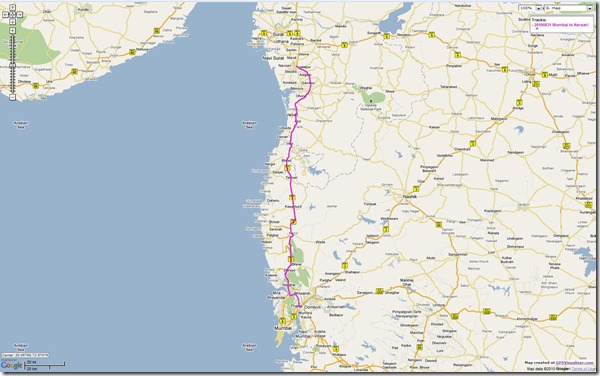 20100831 Mumbai to Navsari GPS Track on Google Maps