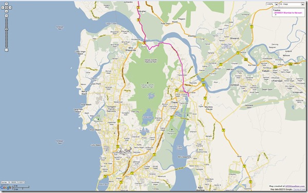 20100831 Mumbai to Navsari GPS Track on Google Maps Got stuck